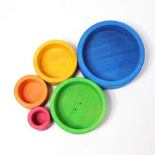 Grimm's Wooden Nesting Rainbow Bowls - 5 pieces, blue outside - Hazelnut Kids