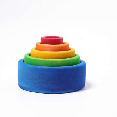 Grimm's Wooden Nesting Rainbow Bowls - 5 pieces, blue outside - Hazelnut Kids