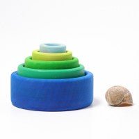 Grimm's Wooden Nesting Rainbow Bowls - 5 pieces, Ocean Blue - Hazelnut Kids
