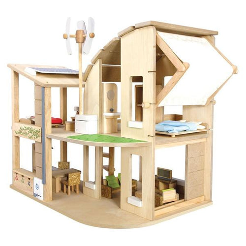 Wooden Green Dollhouse with Furniture - Hazelnut Kids