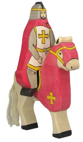 Wooden Tournament Knight on Horseback - Red, Yellow, and Gray - Hazelnut Kids